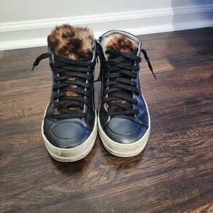 P448 White and Black Sneakers with Faux Fur